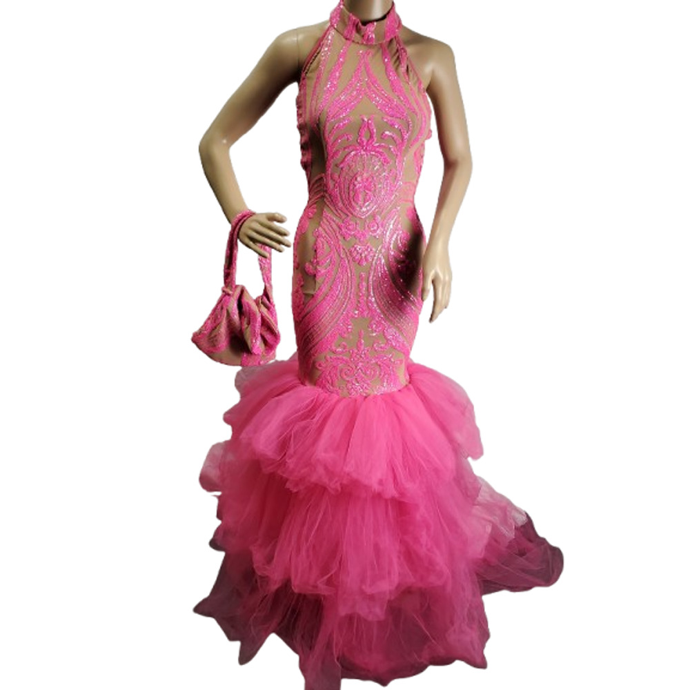 Custom by Lamar juniors/women's pink and nude sequin gown